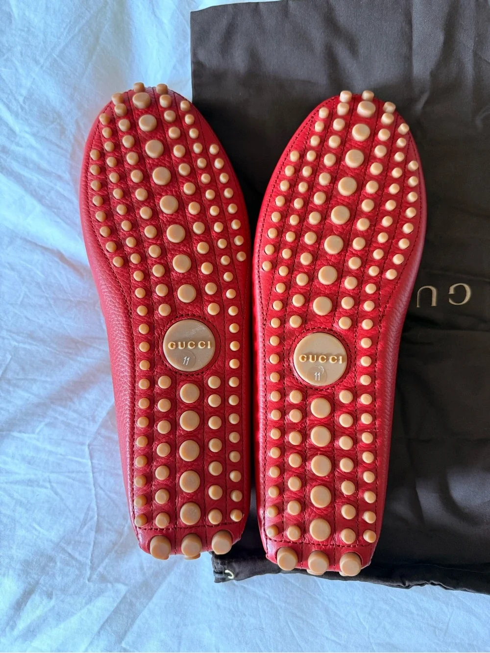 GUCCI Men's Red Leather Horsebit Loafers Size 11
